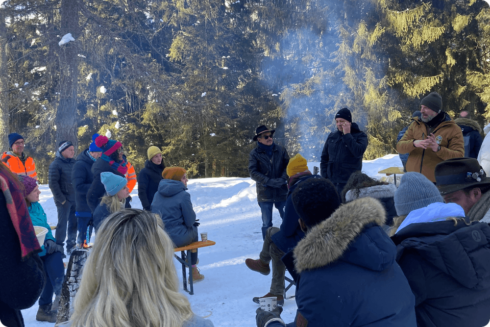 People gathering in the forest