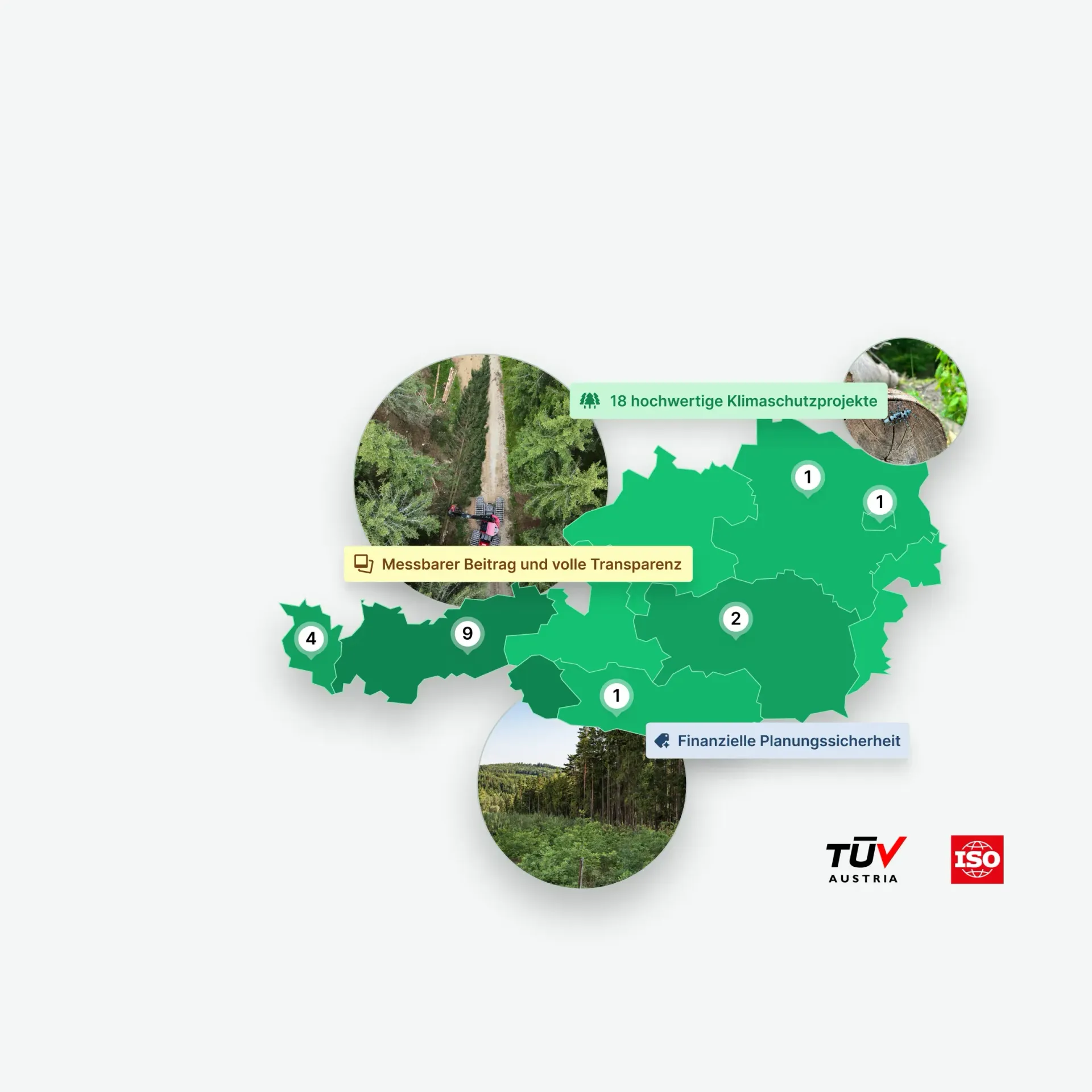 Eine Karte von Österreich mit Tree.ly-Projekten