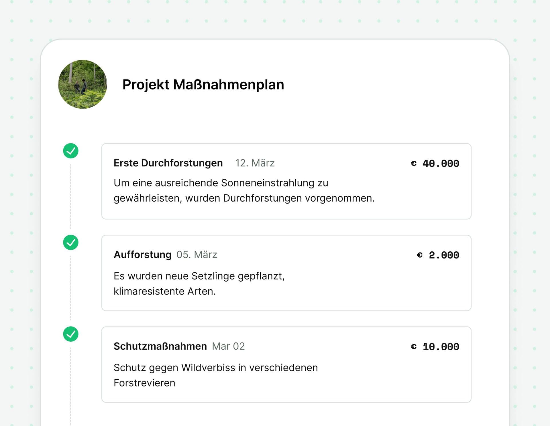 Beispielmessungen für ein Tree.ly-Projekt