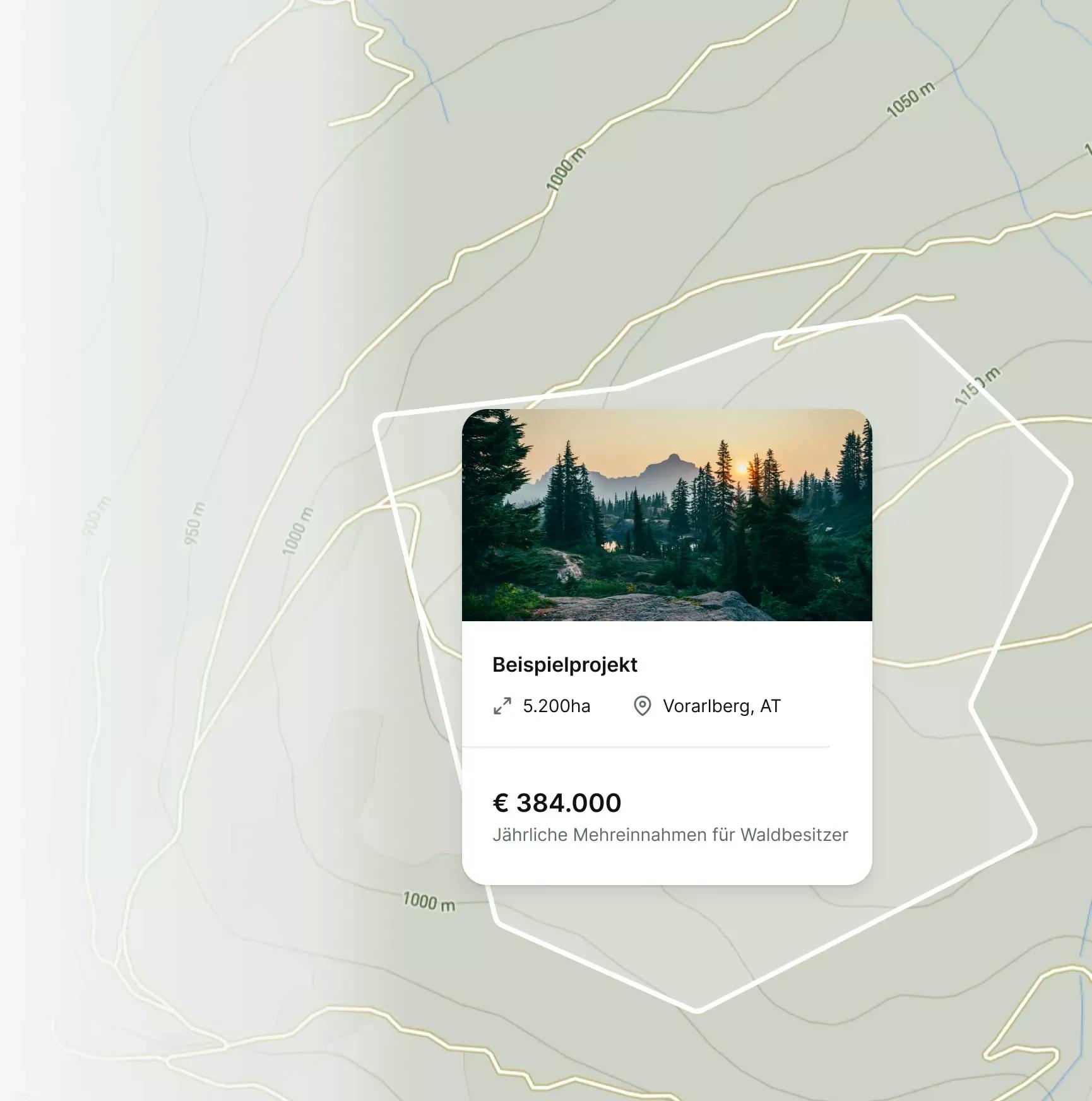 Karte mit einem Beispielprojekt, das zeigt, dass ein Projekt zusätzliche Einnahmen von 384,000€ pro Jahr macht.