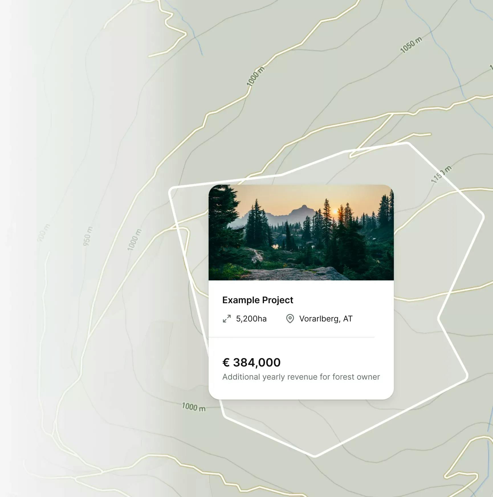 Map with an example project, which shows that an example project makes 390.000€ additional revenue per year