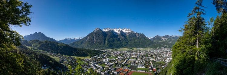 A panorama of the alpine city Bludenz with it's forests