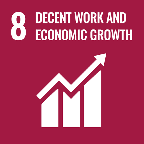 The logo for SDG 8, Decent Work and Economic Growth