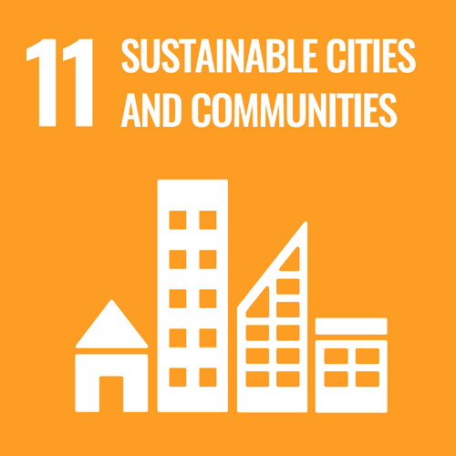 The logo for SDG 11, Sustainable Cities and Communities